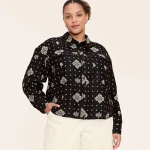 Woolrich x Target Black Tencel Bandana Print Crop Button Up Shirt Jacket
